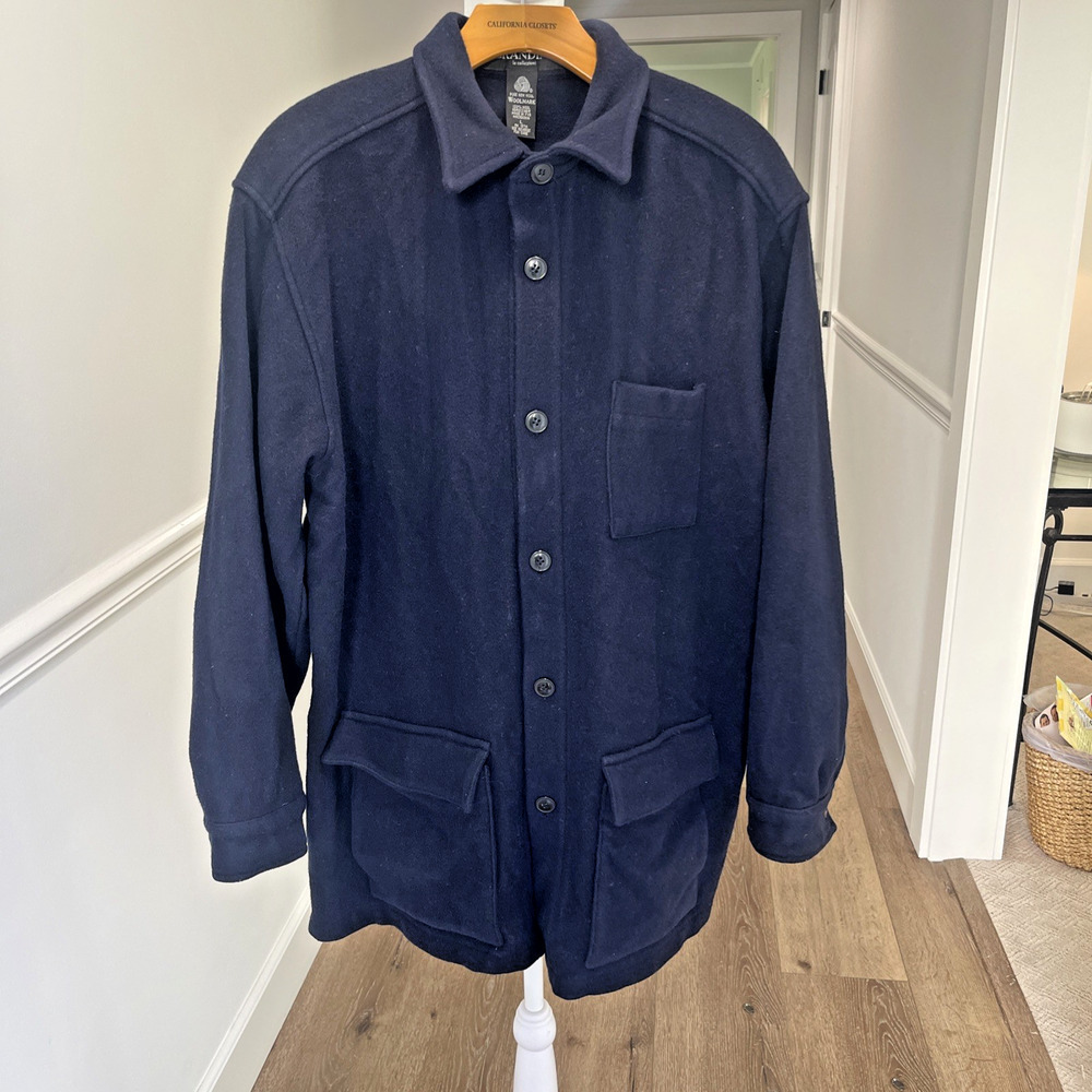 Mens Brandini Size L Large Bue Flat Pocket Wool Button Shacket Shirt Jacket FLAW